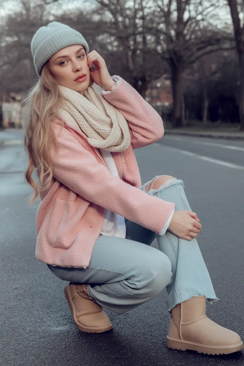 uggs outfit Pastel Comfort with a Pop of Pink