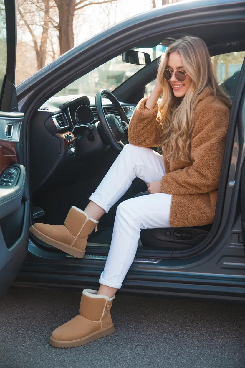 uggs outfit Caramel Contrast with White Denim