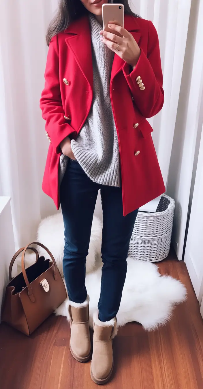 uggs outfit Red Coat Statement