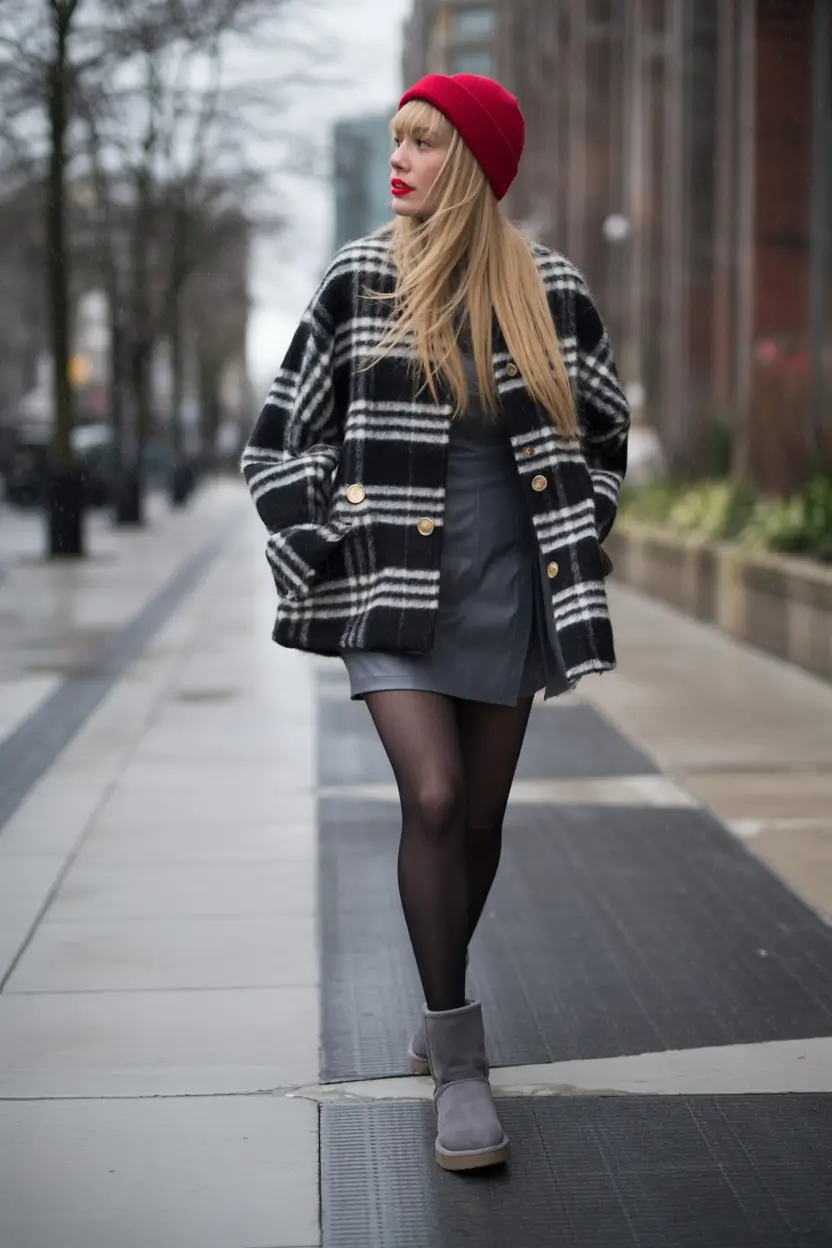 uggs outfit Playful Plaid with a Red Accent