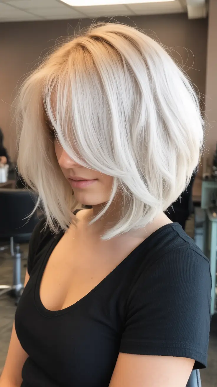 winter bob haircuts Platinum Voluminous Bob with Side Sweep