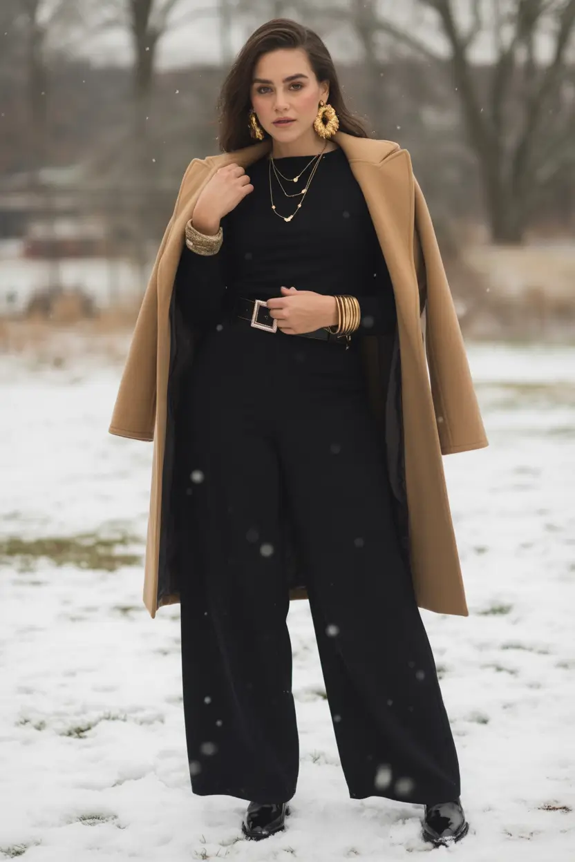 winter capsule wardrobe Classic Black and Camel Elegance