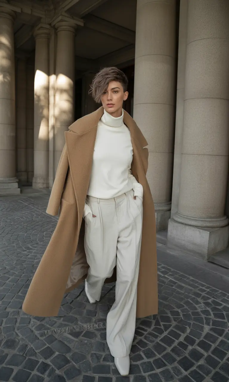 winter capsule wardrobe Monochrome Camel and Ivory Drama