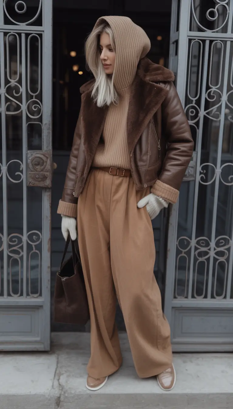winter capsule wardrobe Urban Luxe with Shearling and Wide-Legs
