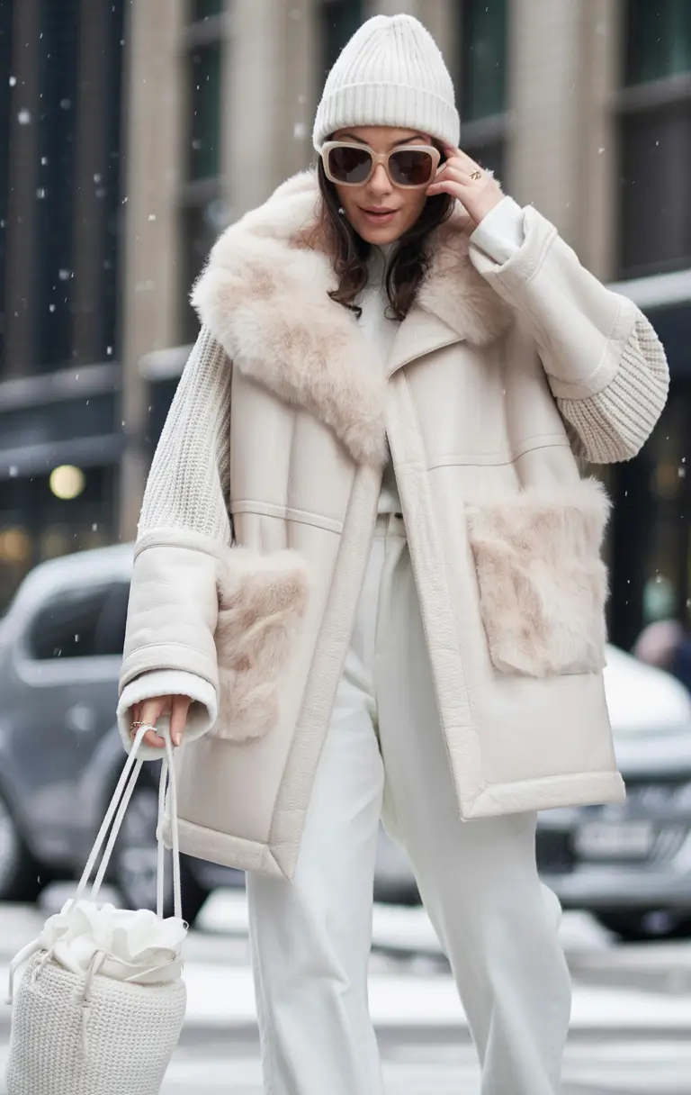 winter capsule wardrobe Winter White Luxe with Shearling