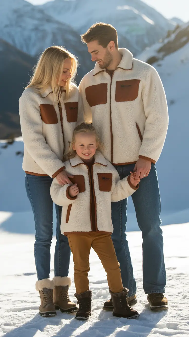winter family photo outfits Shearling and Mountain Textures