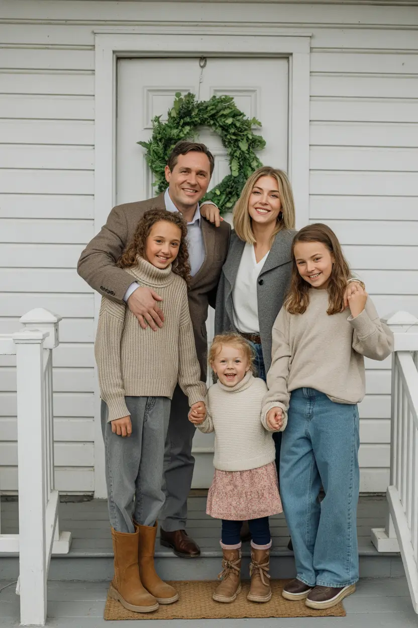 winter family photo outfits Neutrals on the Porch