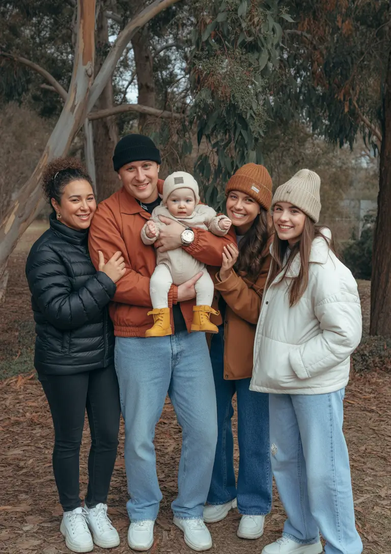 winter family photo outfits Casual Layers in the Park