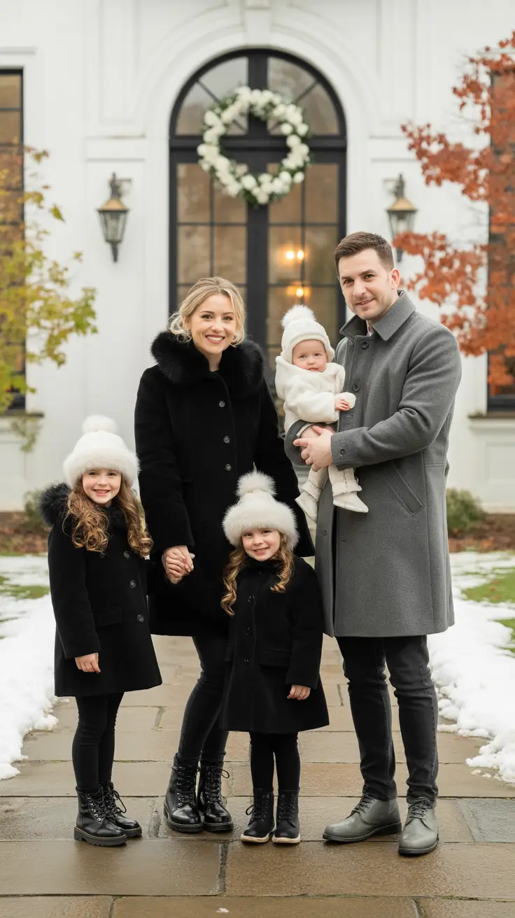 winter family photo outfits Black and White Formal Touch