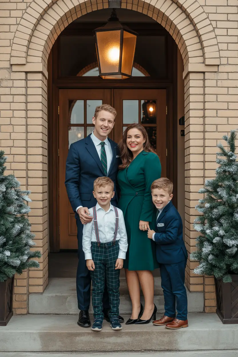 winter family photo outfits Emerald Green and Navy Classic