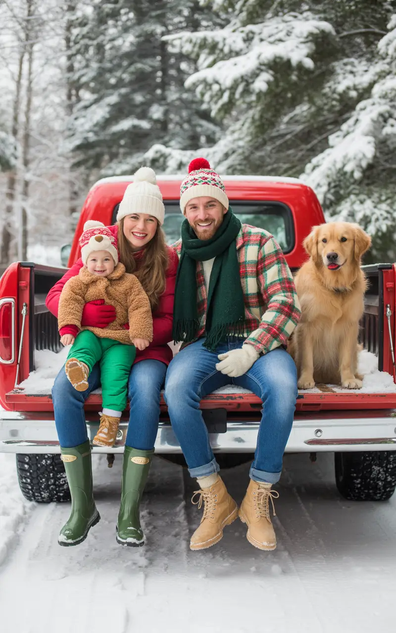 winter family photo outfits Festive Plaid and Green