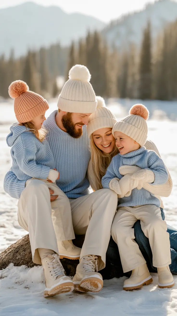winter family photo outfits Powder Blue Serenity