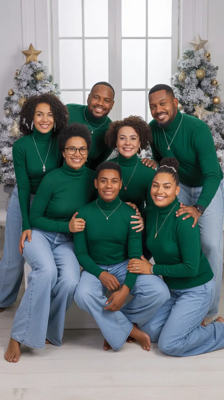 winter family photo outfits Emerald Green Elegance Indoors
