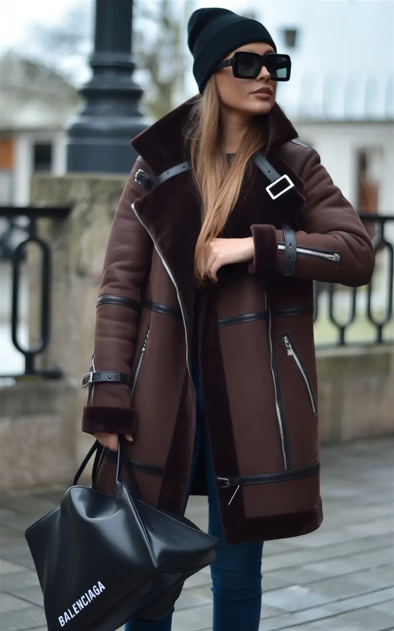 winter fashion inspo Chocolate Shearling with Attitude