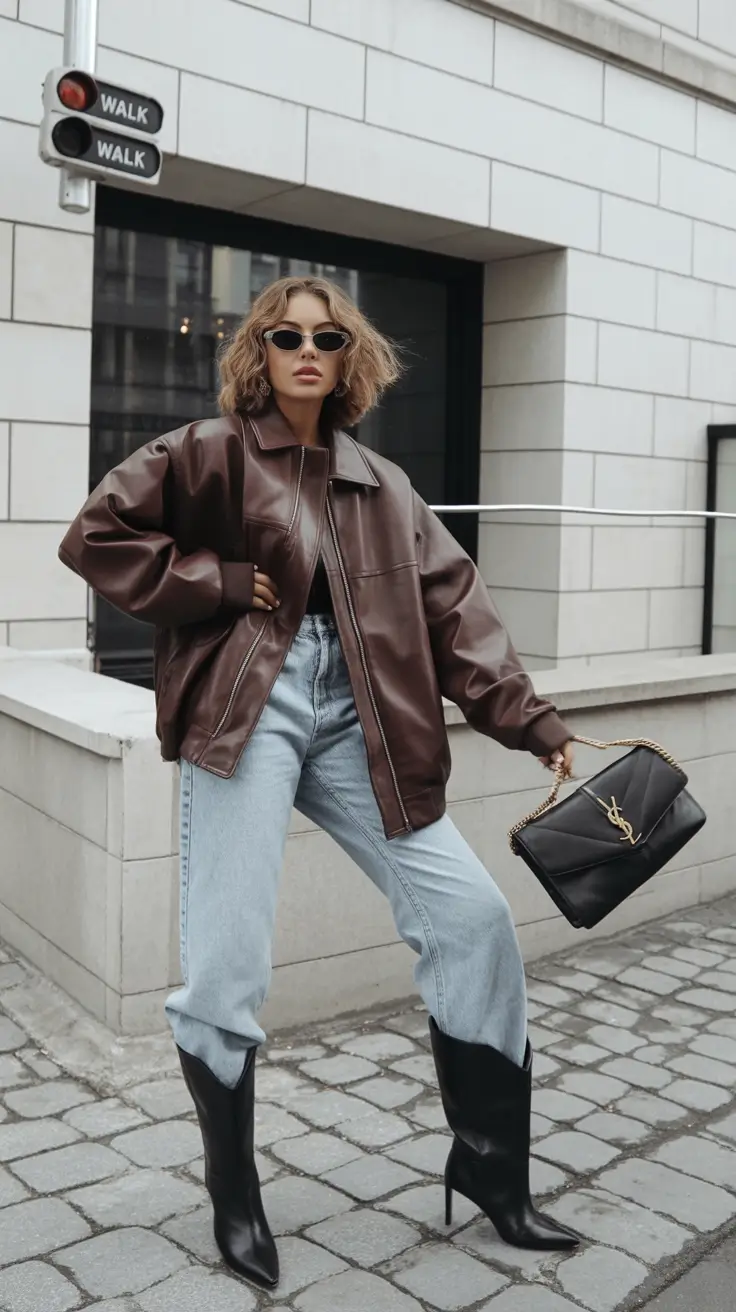 winter fashion inspo Leather Power with Denim Ease