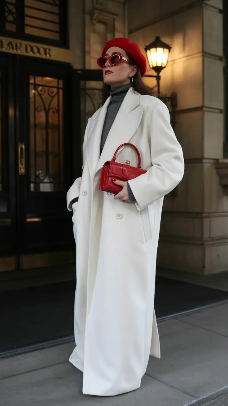 winter fashion inspo Crimson Accents on Winter White