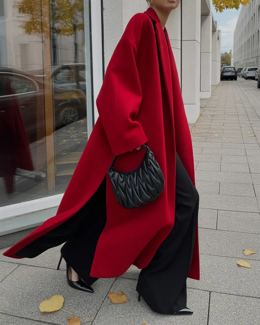 winter fashion inspo Dramatic Red Overcoat Energy