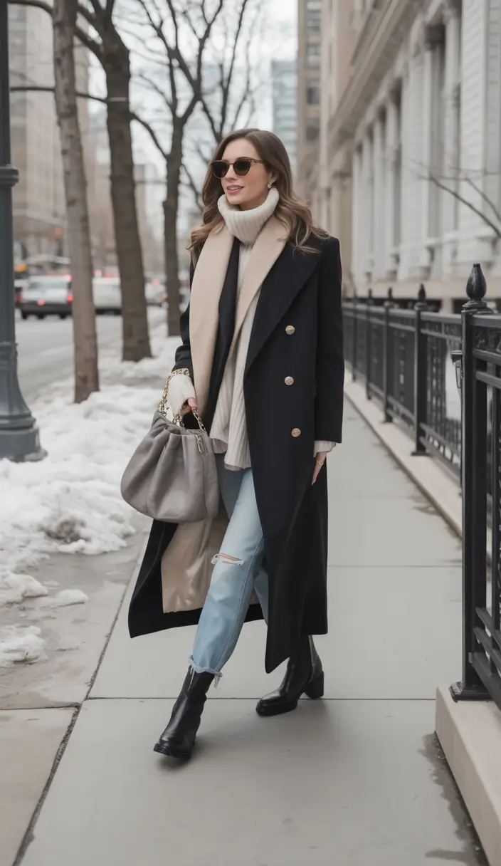 winter fashion outfits Black Wool Coat with City Ease