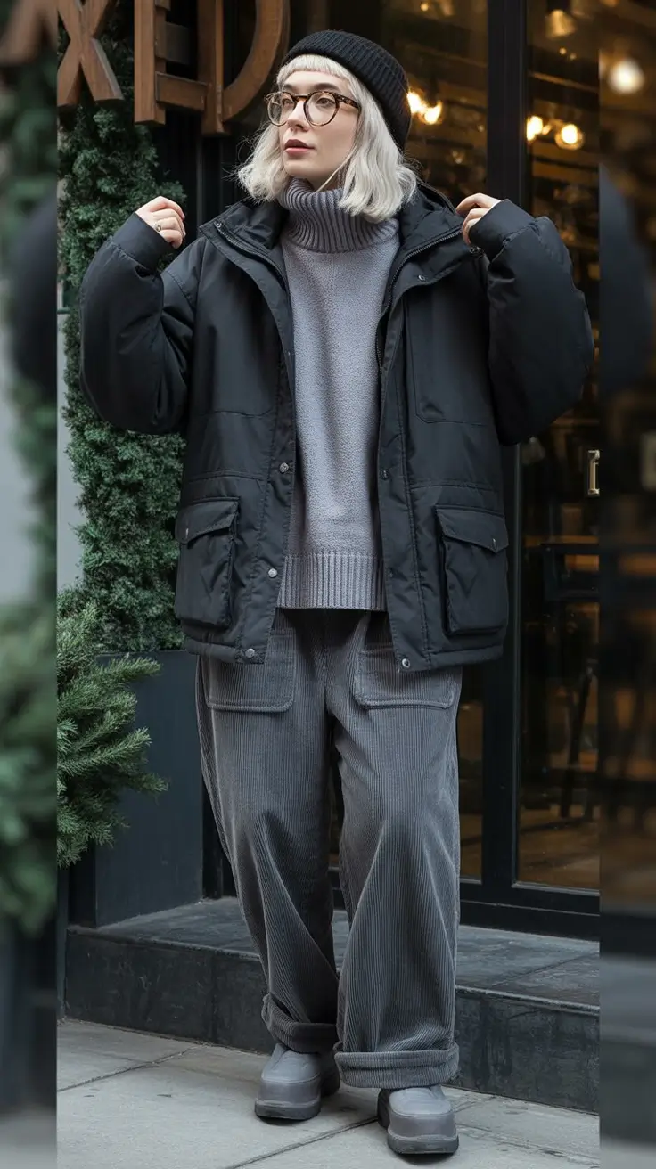 winter fashion outfits Grey Layers with Relaxed Comfort