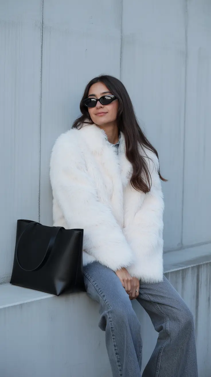 winter fashion outfits Faux Fur Chic with Denim Ease