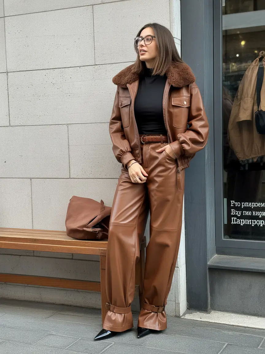 winter fashion outfits Leather Confidence in Warm Browns
