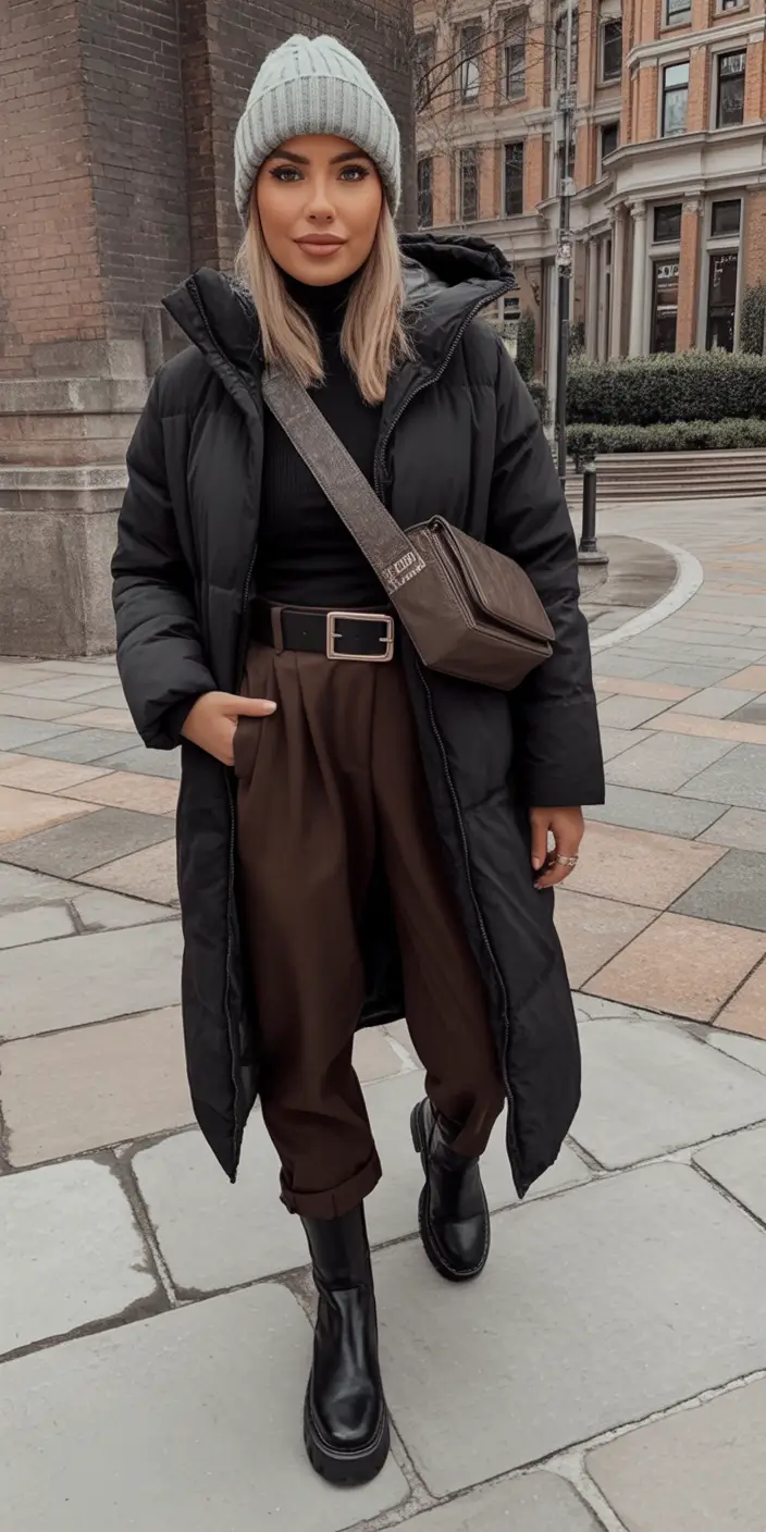 winter fashion outfits Street Chic in Longline Black