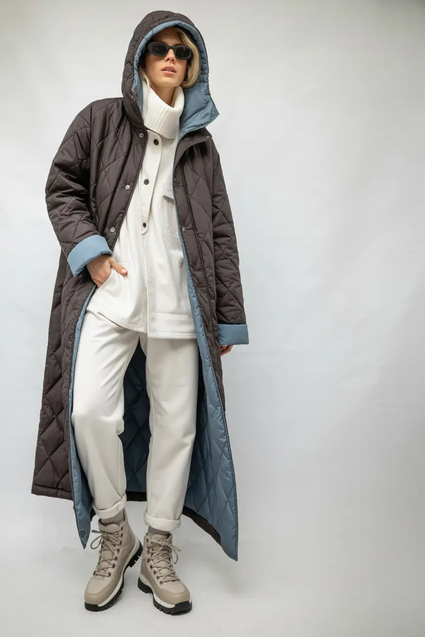 winter fashion outfits Quilted Layers in Chocolate and Cream