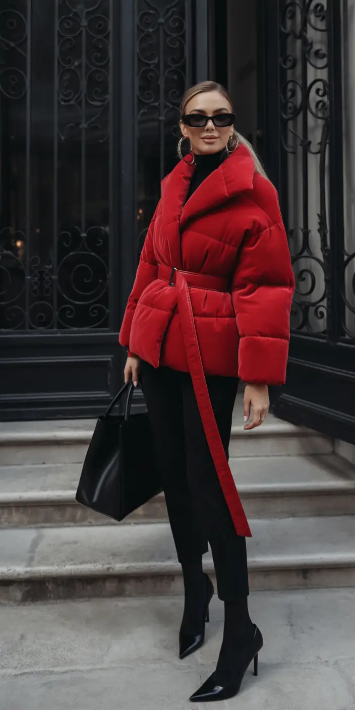 winter fashion outfits Power Red Puffer for Bold Impact