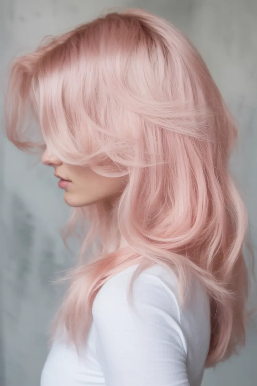 winter hair colors for blondes Soft Pastel Pink Layers