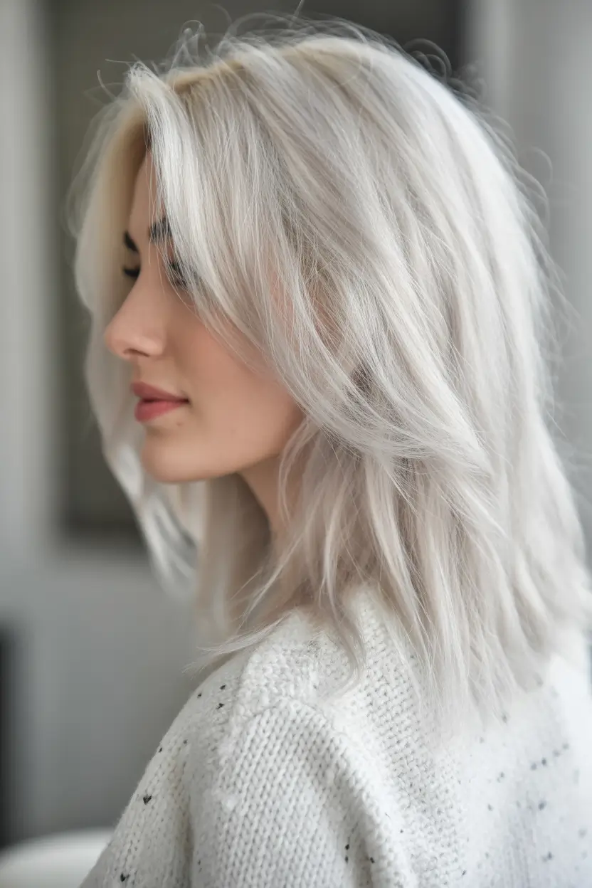 winter hair colors for blondes Frosted White Blonde Layers