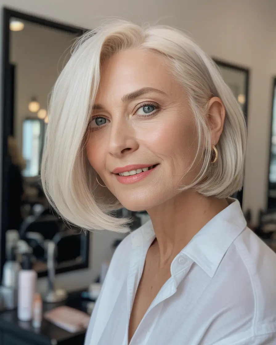 winter hair colors for blondes Platinum Blonde Elegance for Mature Women