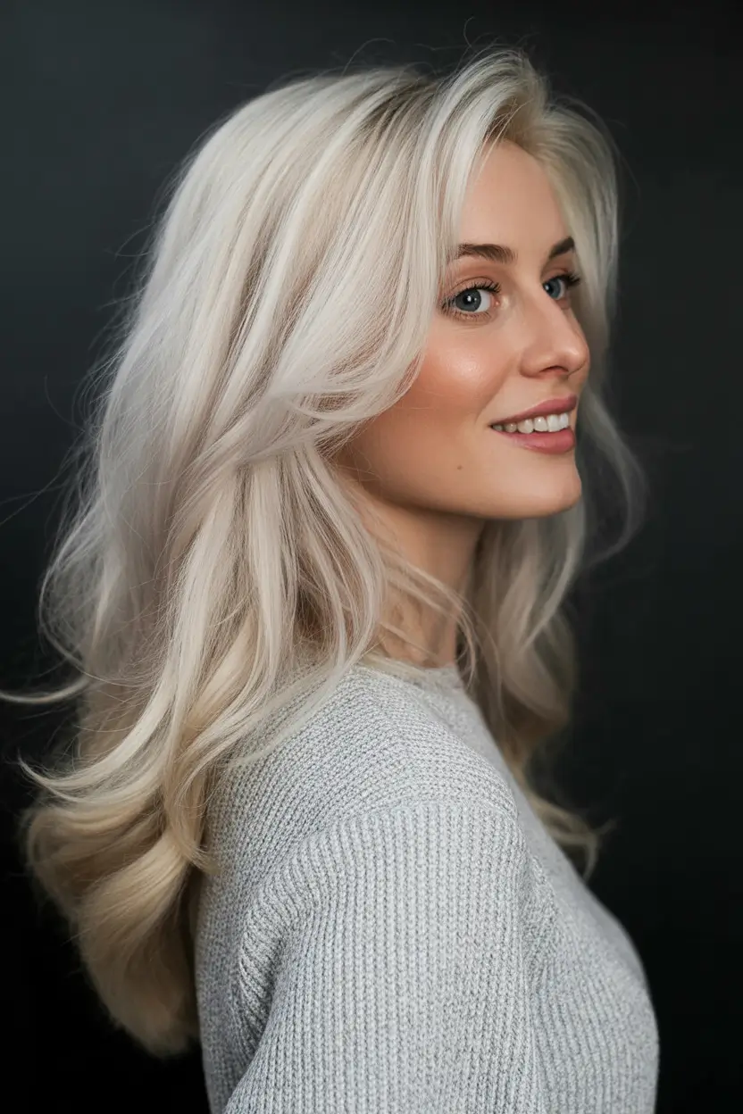 winter hair colors for blondes Soft Layered Platinum Waves