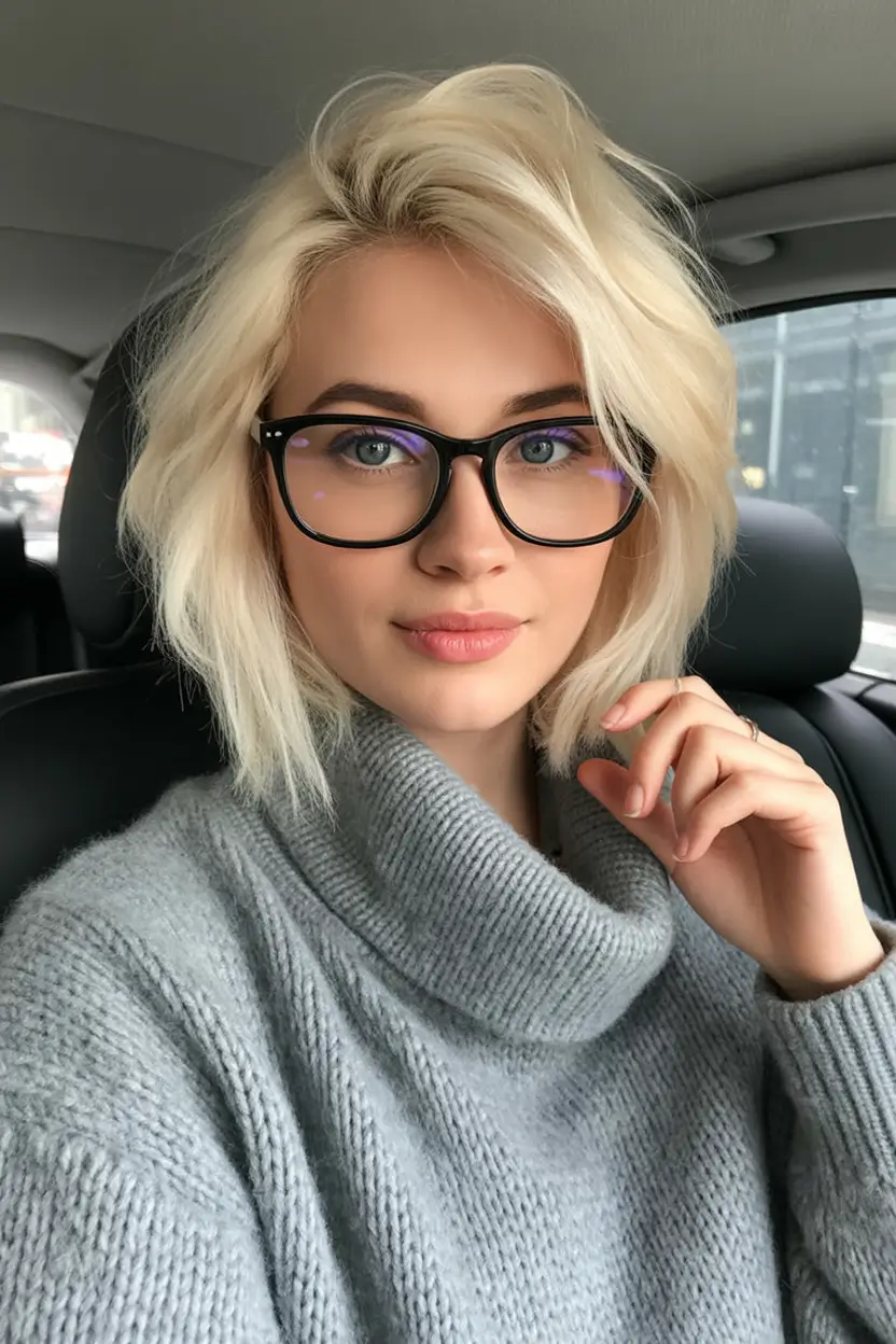 winter hair colors for blondes Blonde Bob with Glasses-Friendly Chic