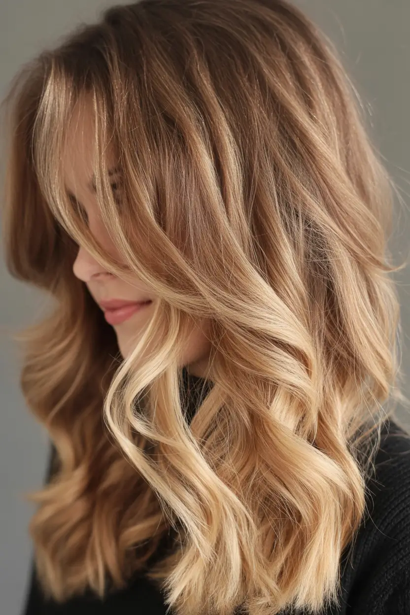 winter hair colors for blondes Golden Caramel Blonde