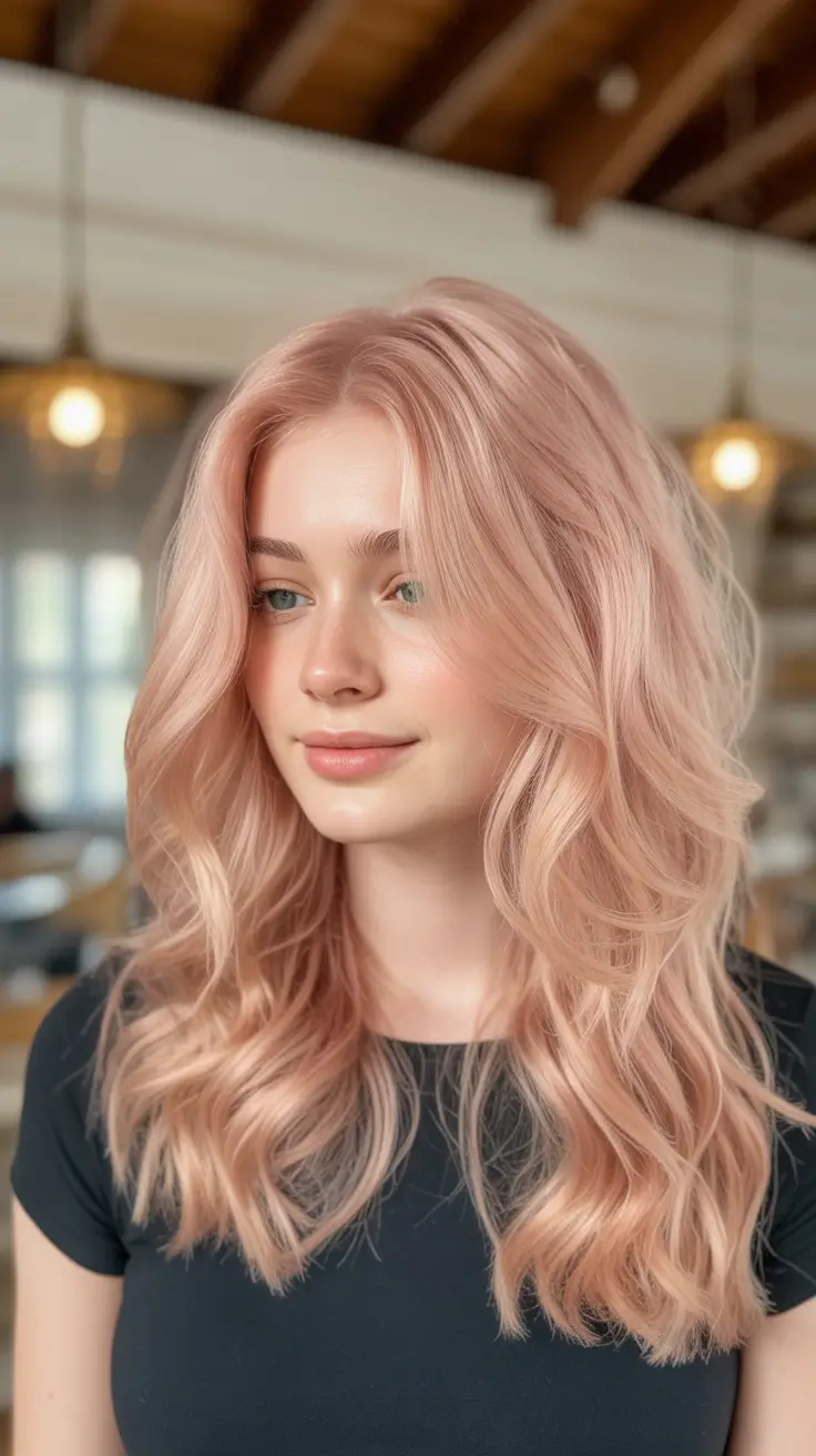 winter hair colors for blondes Soft Rose Gold Blonde