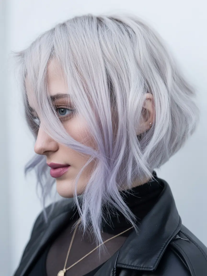 winter hair colors for blondes Lavender-Tinted Icy Bob