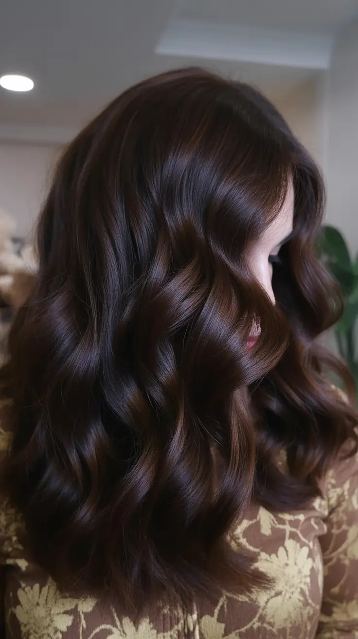 winter hair colors for brunettes Velvety Espresso Waves