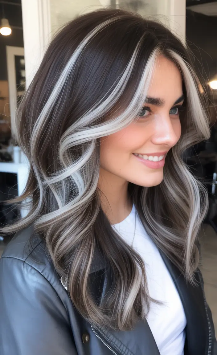 winter hair colors for brunettes Frosty Face-Framing Streaks