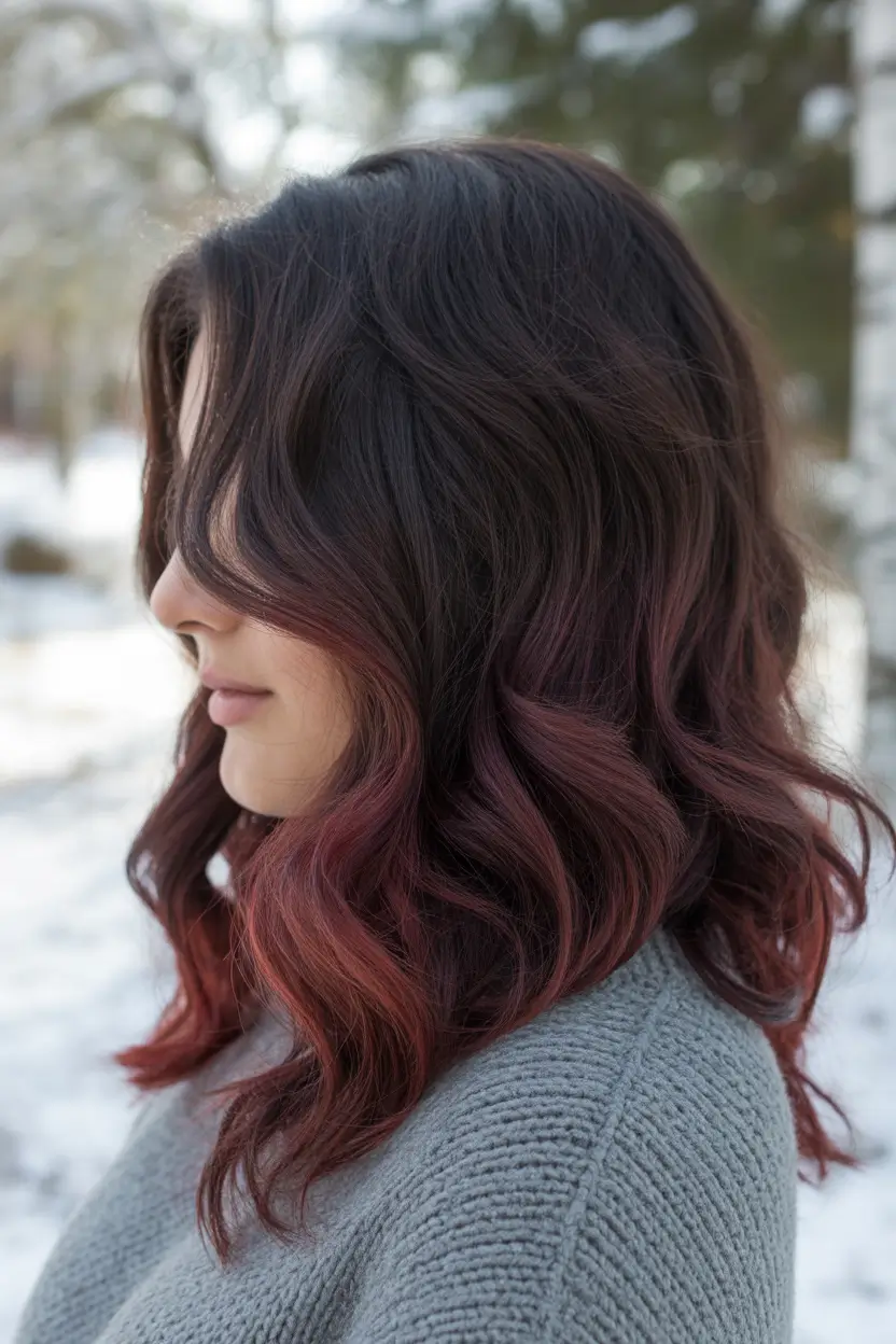 winter hair colors for brunettes Mulled Wine Balayage