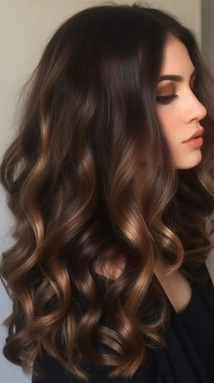 winter hair colors for brunettes Bronzed Chocolate Curls