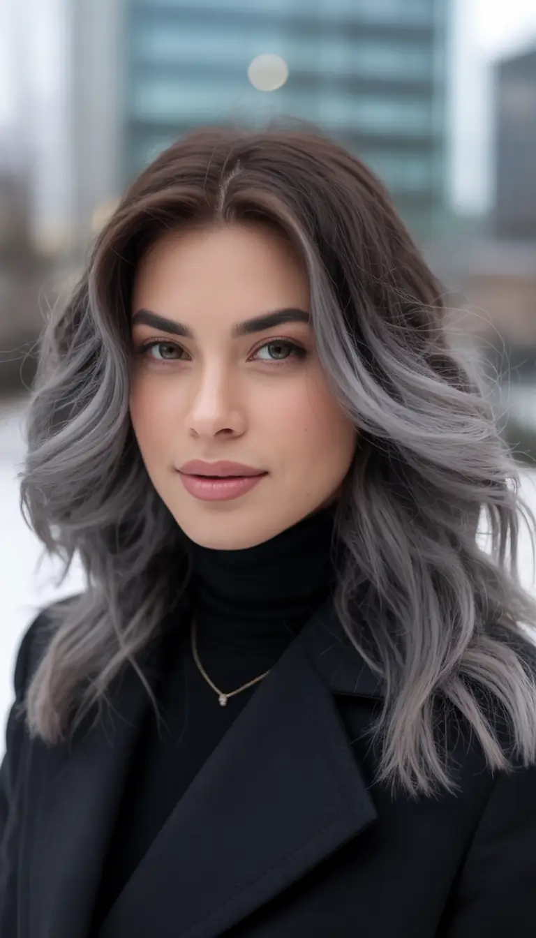 winter hair colors for brunettes Smoky Silver Waves