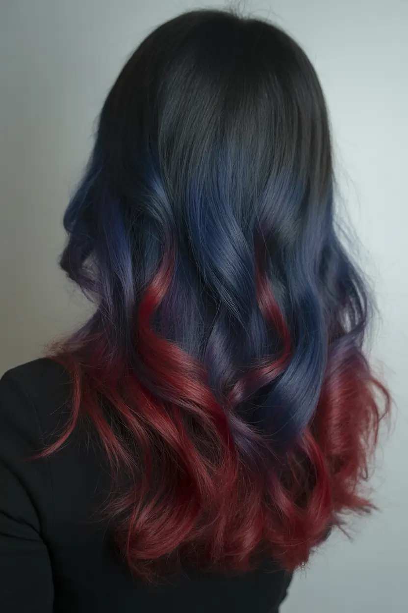 winter hair colors for brunettes Red and Blue Fusion Waves