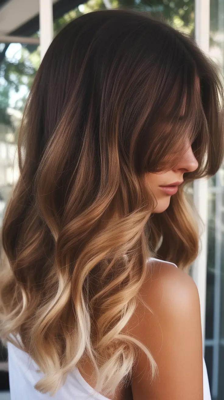 winter hair colors for brunettes Caramel-Tipped Brunette Balayage