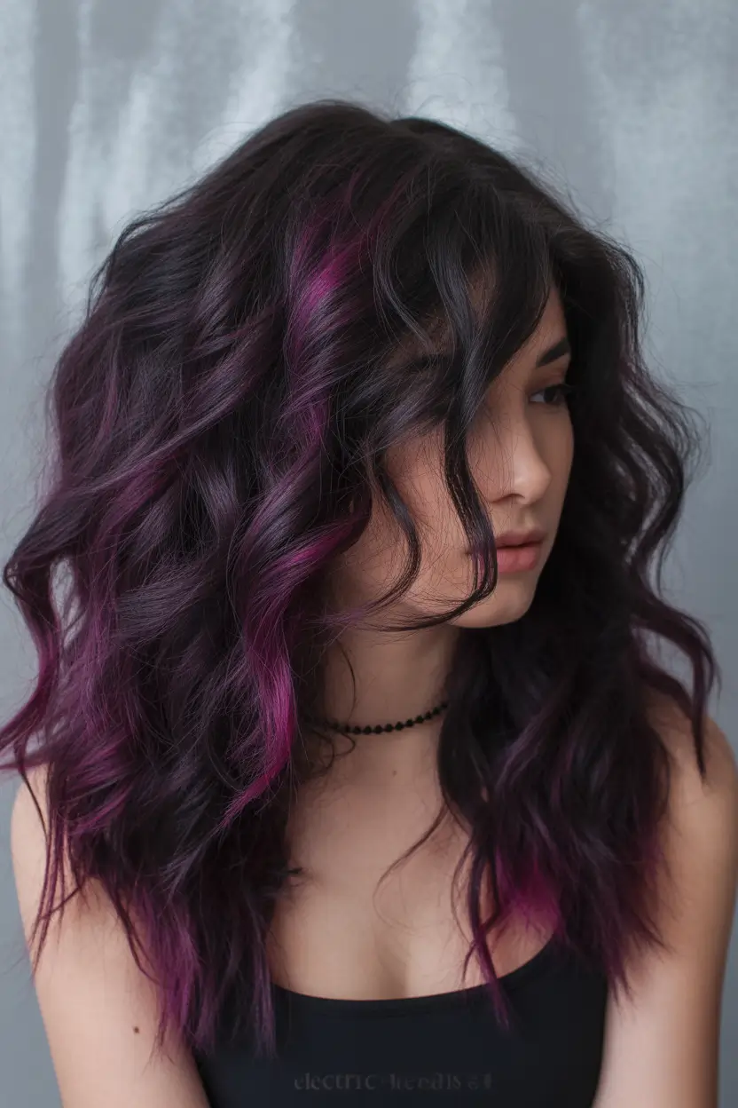 winter hair colors for brunettes Deep Violet with Subtle Magenta Ribbons