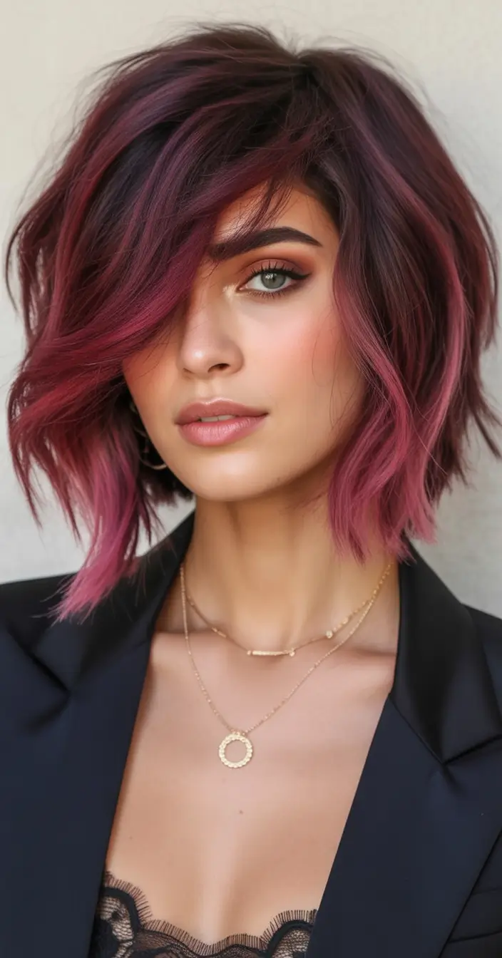 winter hair colors for brunettes Berry-Tinted Bob