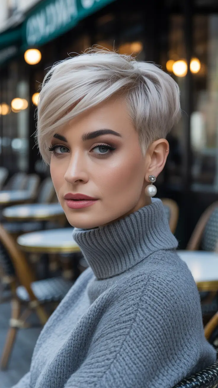 winter hair colors Icy Platinum Pixie