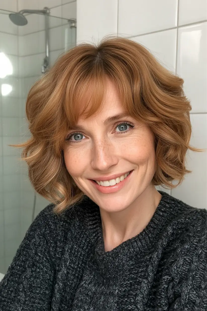 winter hair colors Golden Copper Bob with Fringe