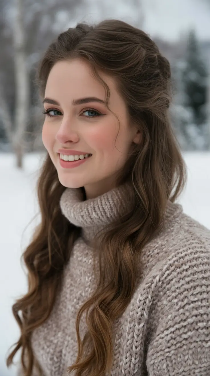 winter haircuts and colors Chestnut Winter Half-Up