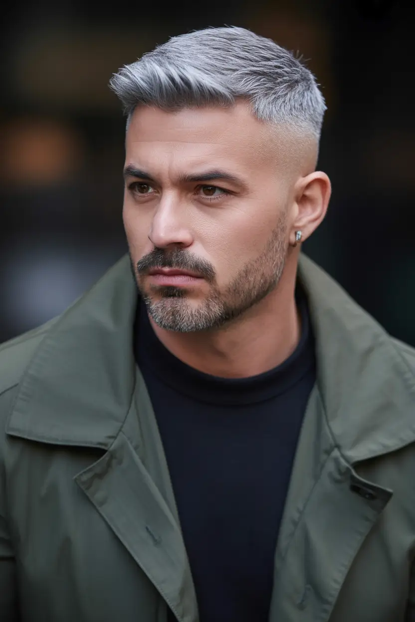 winter haircuts for men Silver Fade with Defined Texture