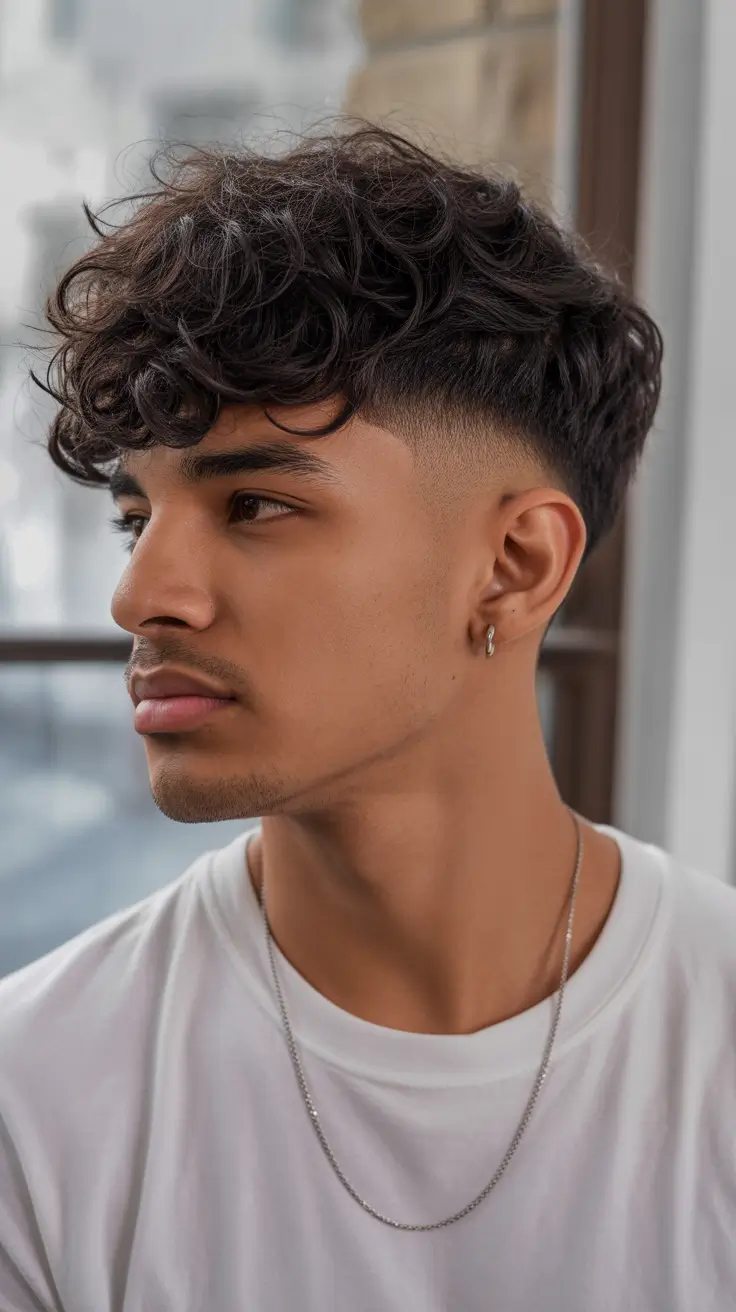 winter haircuts for men Curly Fade with Defined Top
